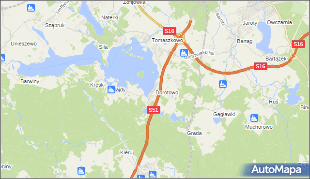 mapa Dorotowo gmina Stawiguda, Dorotowo gmina Stawiguda na mapie Targeo