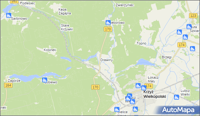 mapa Drawiny, Drawiny na mapie Targeo