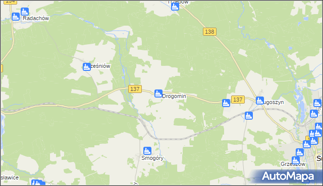 mapa Drogomin gmina Sulęcin, Drogomin gmina Sulęcin na mapie Targeo