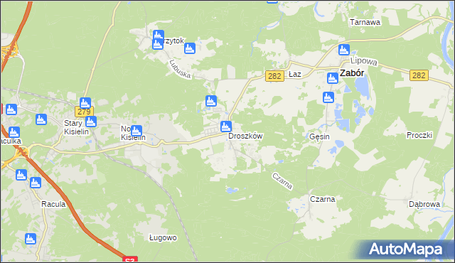 mapa Droszków gmina Zabór, Droszków gmina Zabór na mapie Targeo