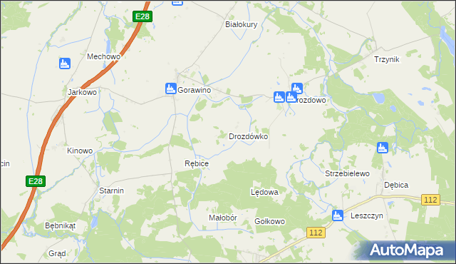 mapa Drozdówko gmina Rymań, Drozdówko gmina Rymań na mapie Targeo