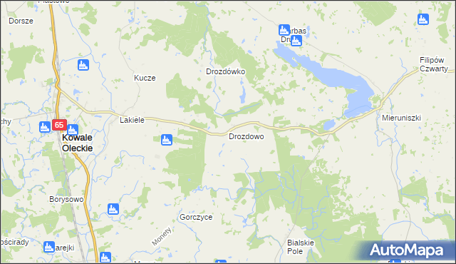 mapa Drozdowo gmina Kowale Oleckie, Drozdowo gmina Kowale Oleckie na mapie Targeo