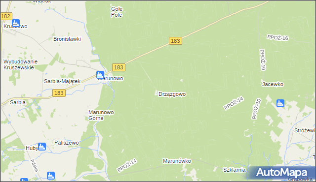 mapa Drzązgowo gmina Chodzież, Drzązgowo gmina Chodzież na mapie Targeo