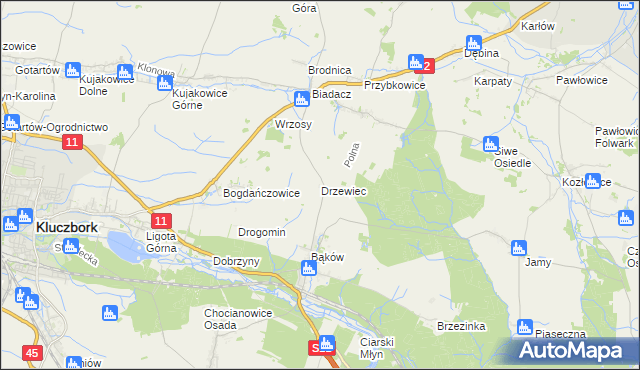 mapa Drzewiec gmina Kluczbork, Drzewiec gmina Kluczbork na mapie Targeo