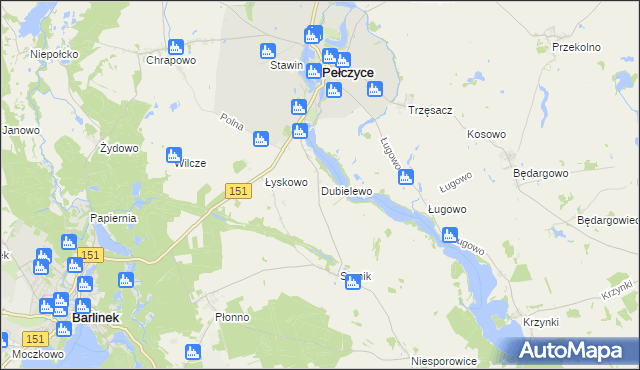 mapa Dubielewo gmina Pełczyce, Dubielewo gmina Pełczyce na mapie Targeo