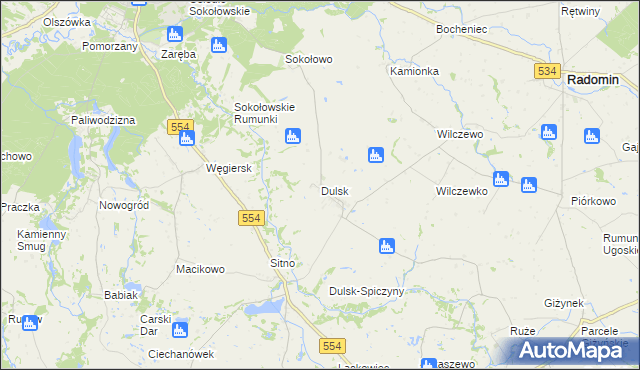mapa Dulsk gmina Radomin, Dulsk gmina Radomin na mapie Targeo