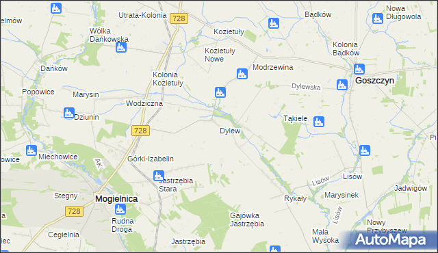 mapa Dylew gmina Mogielnica, Dylew gmina Mogielnica na mapie Targeo