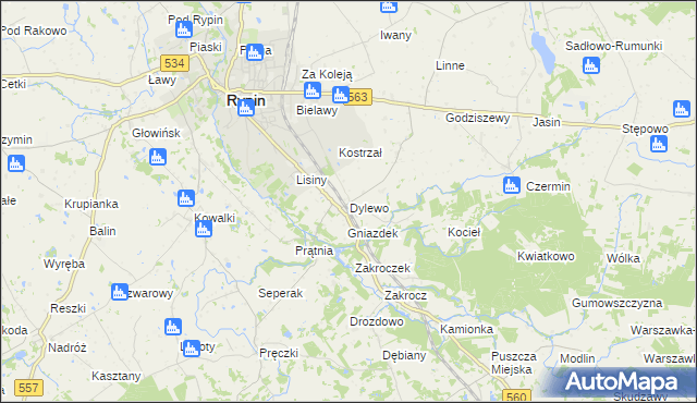mapa Dylewo gmina Rypin, Dylewo gmina Rypin na mapie Targeo