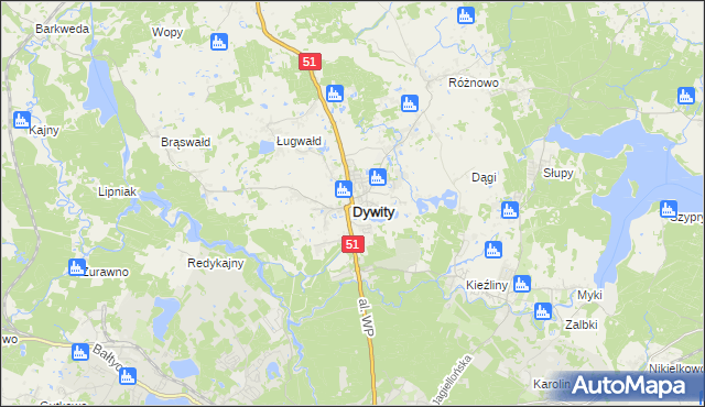 mapa Dywity, Dywity na mapie Targeo