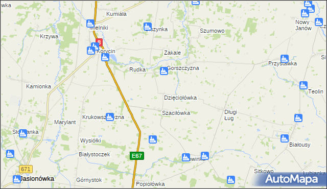 mapa Dzięciołówka, Dzięciołówka na mapie Targeo