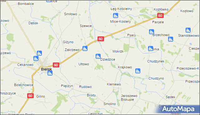 mapa Dziedzice gmina Bielsk, Dziedzice gmina Bielsk na mapie Targeo