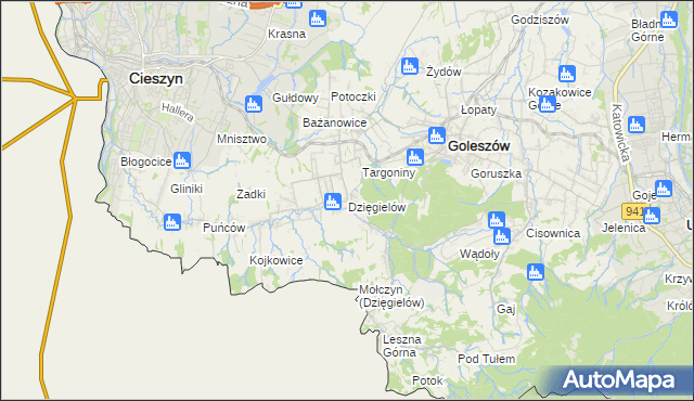 mapa Dzięgielów, Dzięgielów na mapie Targeo