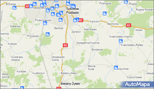 mapa Dziegietnia, Dziegietnia na mapie Targeo