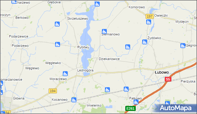 mapa Dziekanowice gmina Łubowo, Dziekanowice gmina Łubowo na mapie Targeo