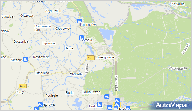 mapa Dziergowice, Dziergowice na mapie Targeo