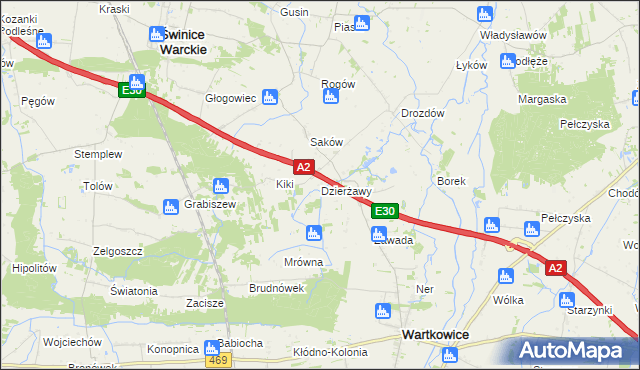 mapa Dzierżawy gmina Wartkowice, Dzierżawy gmina Wartkowice na mapie Targeo