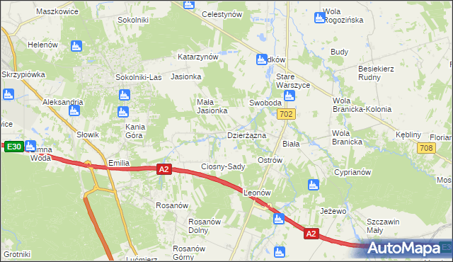 mapa Dzierżązna gmina Zgierz, Dzierżązna gmina Zgierz na mapie Targeo