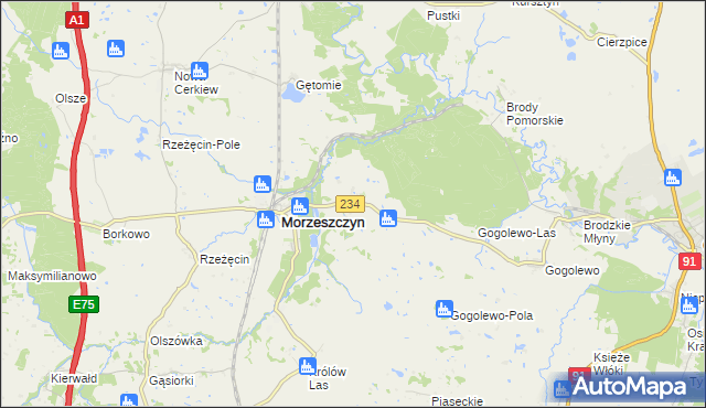 mapa Dzierżążno gmina Morzeszczyn, Dzierżążno gmina Morzeszczyn na mapie Targeo