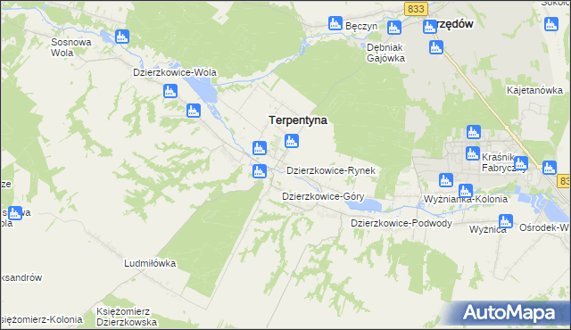 mapa Dzierzkowice-Rynek, Dzierzkowice-Rynek na mapie Targeo