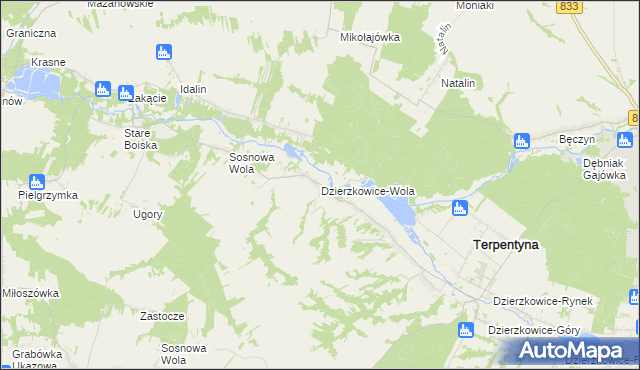 mapa Dzierzkowice-Wola, Dzierzkowice-Wola na mapie Targeo