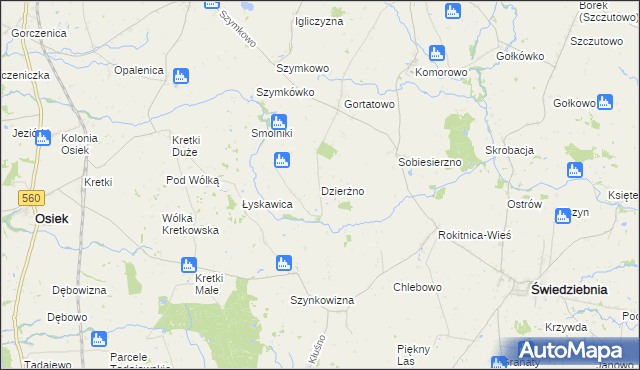 mapa Dzierżno gmina Brodnica, Dzierżno gmina Brodnica na mapie Targeo