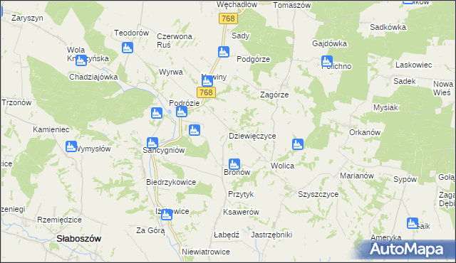 mapa Dziewięczyce, Dziewięczyce na mapie Targeo