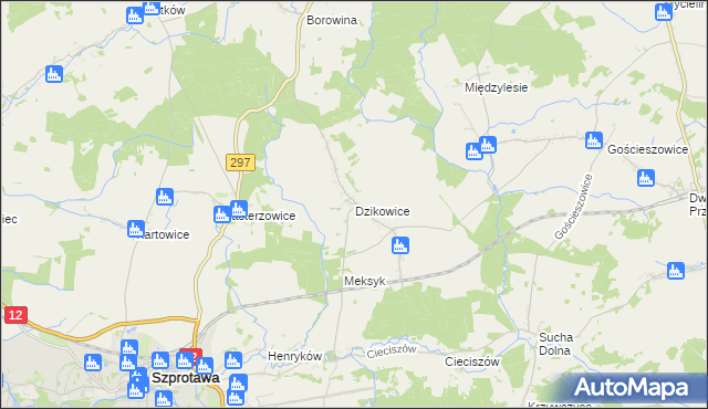 mapa Dzikowice, Dzikowice na mapie Targeo