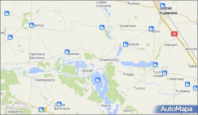 mapa Dźwierzchno, Dźwierzchno na mapie Targeo