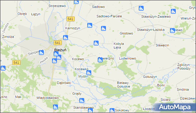 mapa Dźwierzno gmina Bieżuń, Dźwierzno gmina Bieżuń na mapie Targeo