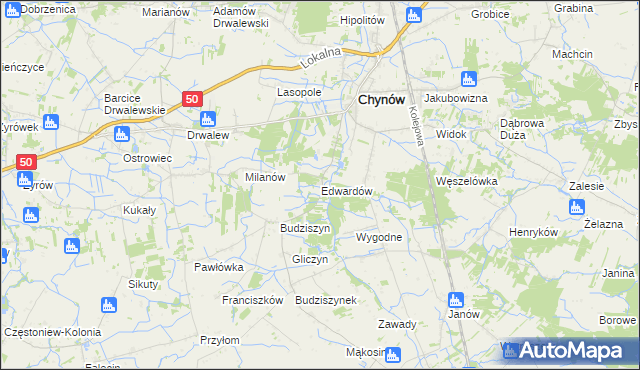 mapa Edwardów gmina Chynów, Edwardów gmina Chynów na mapie Targeo