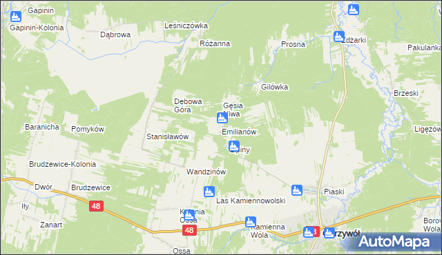 mapa Emilianów gmina Odrzywół, Emilianów gmina Odrzywół na mapie Targeo