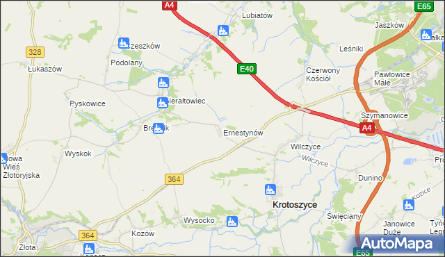 mapa Ernestynów gmina Złotoryja, Ernestynów gmina Złotoryja na mapie Targeo