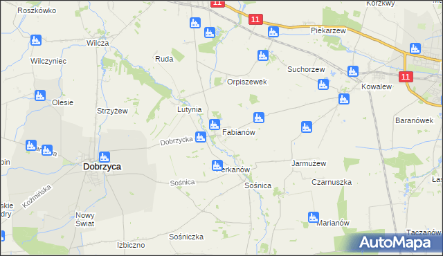 mapa Fabianów gmina Dobrzyca, Fabianów gmina Dobrzyca na mapie Targeo