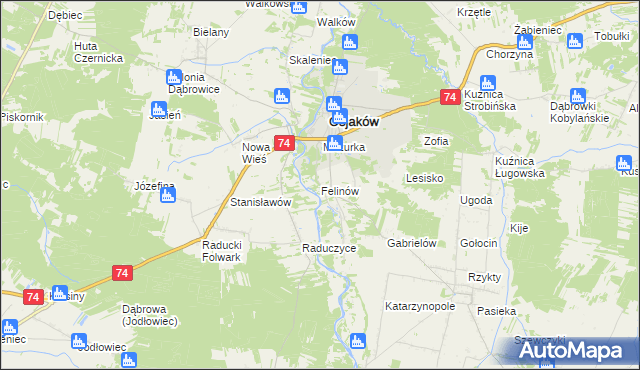 mapa Felinów gmina Osjaków, Felinów gmina Osjaków na mapie Targeo