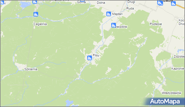 mapa Flisy gmina Dzwola, Flisy gmina Dzwola na mapie Targeo