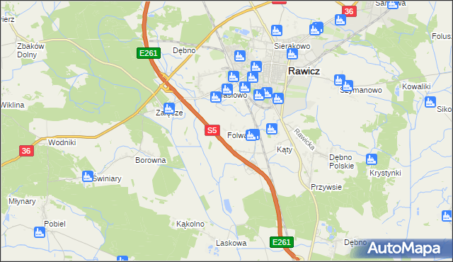 mapa Folwark gmina Rawicz, Folwark gmina Rawicz na mapie Targeo