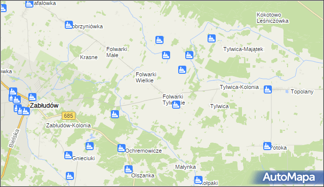 mapa Folwarki Tylwickie, Folwarki Tylwickie na mapie Targeo