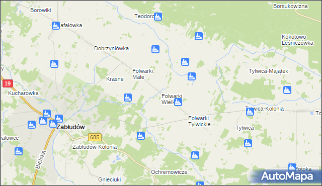 mapa Folwarki Wielkie, Folwarki Wielkie na mapie Targeo