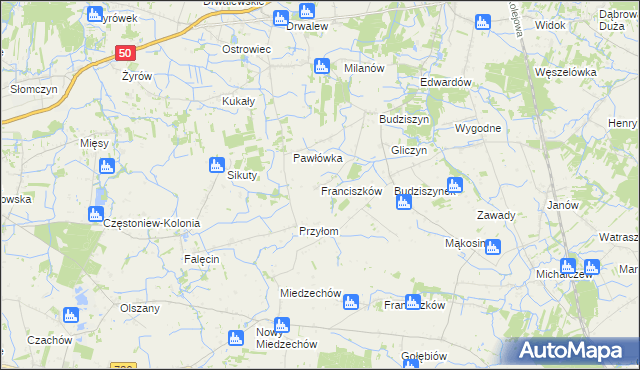 mapa Franciszków gmina Chynów, Franciszków gmina Chynów na mapie Targeo