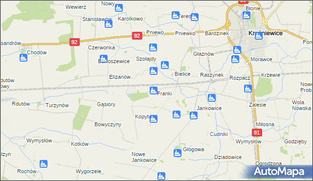 mapa Franki gmina Krośniewice, Franki gmina Krośniewice na mapie Targeo