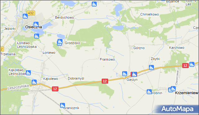 mapa Frankowo gmina Osieczna, Frankowo gmina Osieczna na mapie Targeo