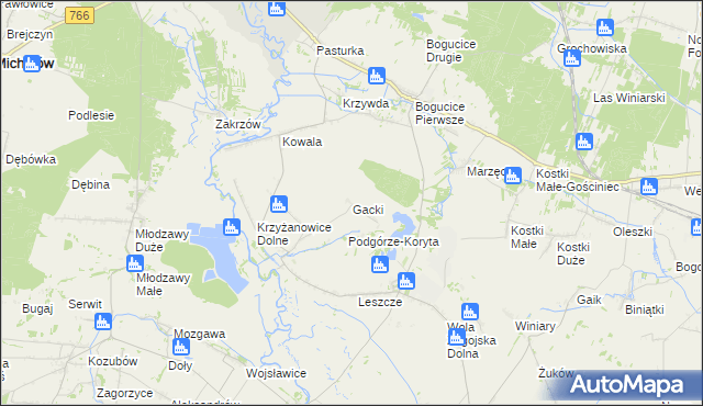 mapa Gacki gmina Pińczów, Gacki gmina Pińczów na mapie Targeo