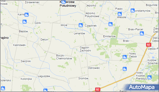 mapa Gągolin Zachodni, Gągolin Zachodni na mapie Targeo