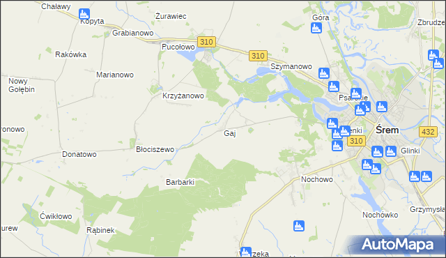 mapa Gaj gmina Śrem, Gaj gmina Śrem na mapie Targeo