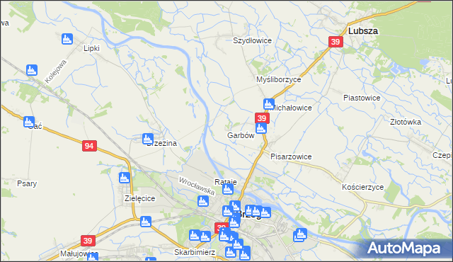 mapa Garbów gmina Lubsza, Garbów gmina Lubsza na mapie Targeo