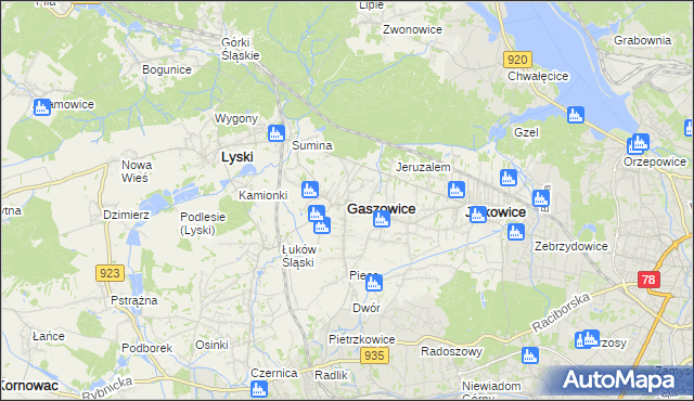 mapa Gaszowice powiat rybnicki, Gaszowice powiat rybnicki na mapie Targeo