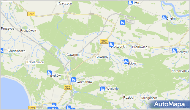 mapa Gawrony gmina Rudna, Gawrony gmina Rudna na mapie Targeo