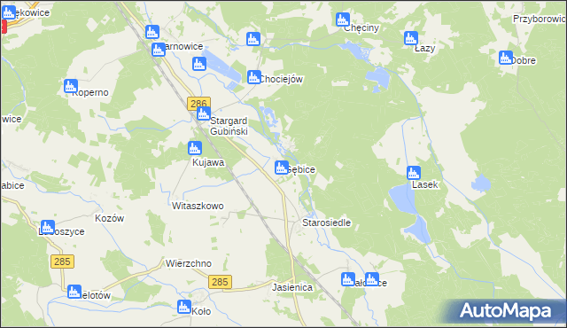 mapa Gębice gmina Gubin, Gębice gmina Gubin na mapie Targeo