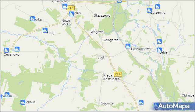 mapa Gęś gmina Wicko, Gęś gmina Wicko na mapie Targeo