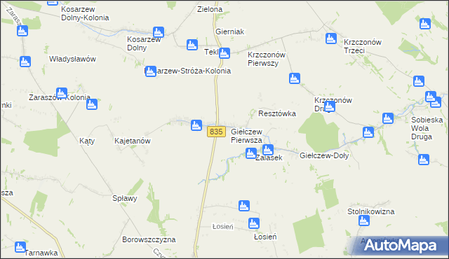 mapa Giełczew gmina Wysokie, Giełczew gmina Wysokie na mapie Targeo